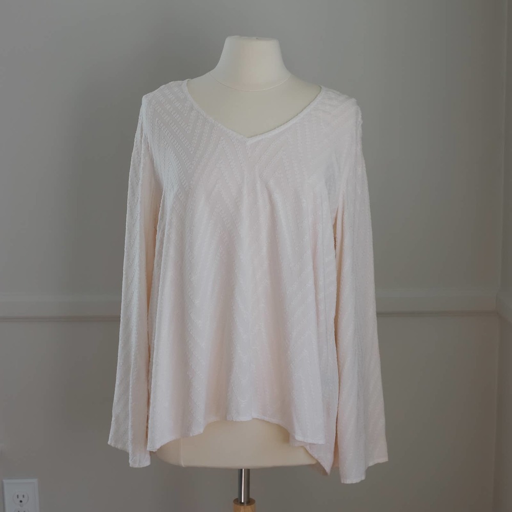 Anthropologie Cloth & Stone Women's Long Sleeve Textured Blouse Blush Medium